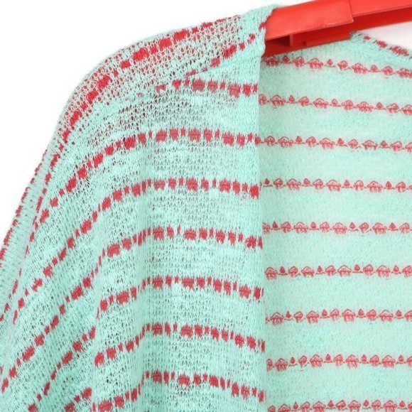 LuLaRoe Lindsay Kimono Cardigan Sweater Shirt Mint‎ Green Red Striped M Medium - Picture 8 of 10